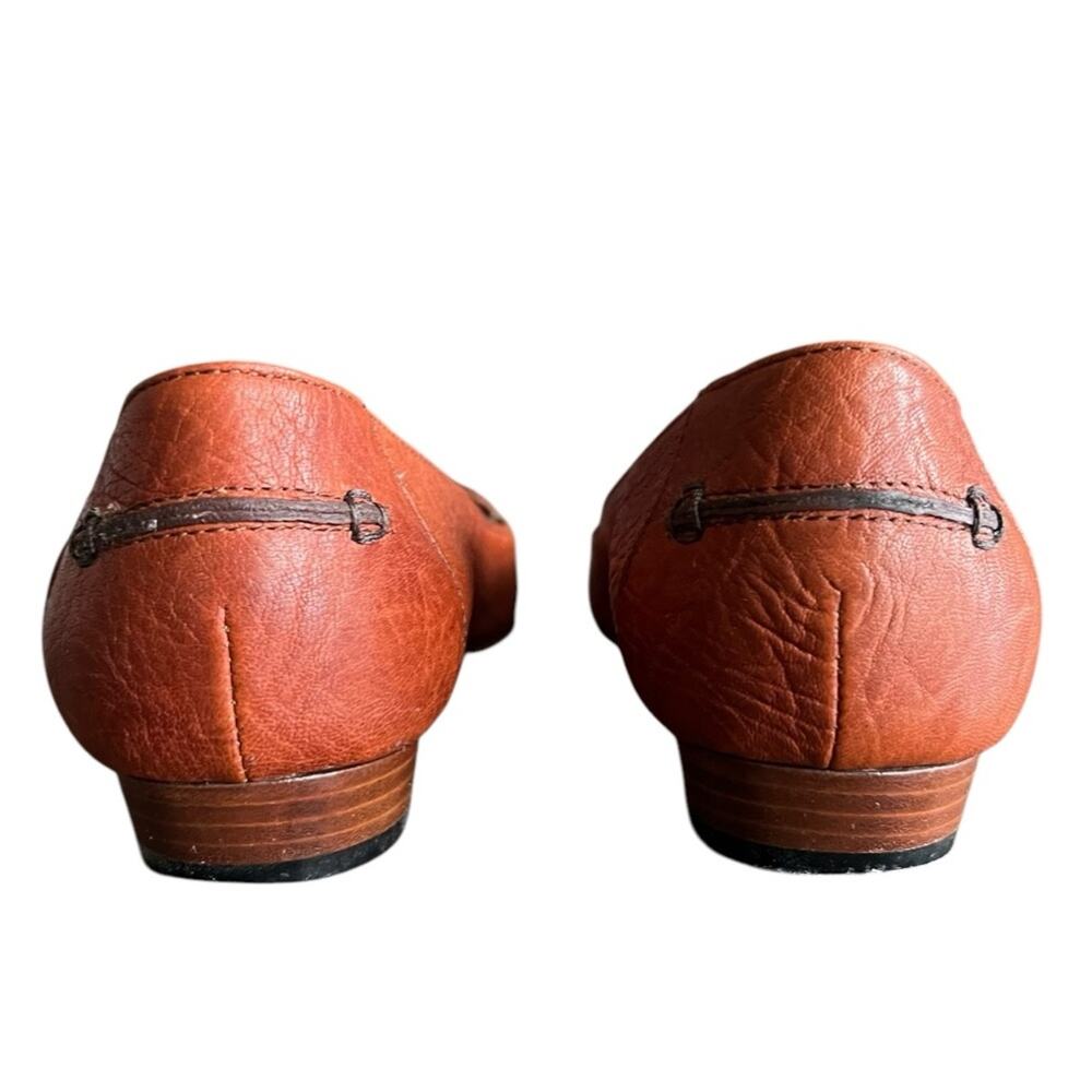 Celine Women’s Vintage Wooden Triomphe Cognac Brown Orange Leather Ballet Flat - Picture 7 of 11